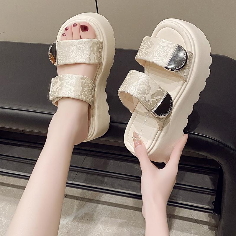 High Platform Slippers Women Summer 2025 New Increase Leather Sandals Casual Muffin Flip-flops 8CM Heels Beach Shoes