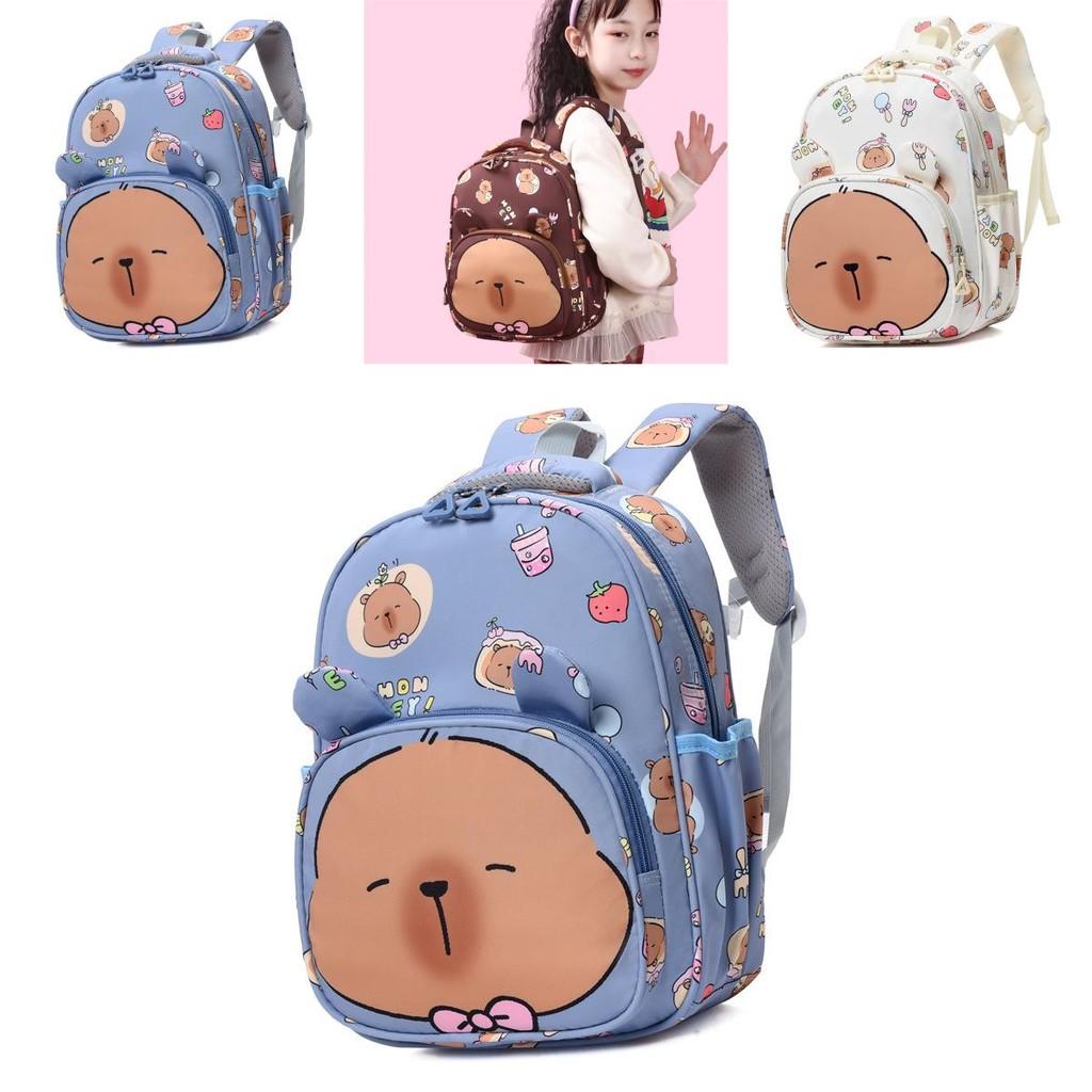 Cute Capybara Childrens Backpack In Cream Blue And Brown Stylish Fun And Functional