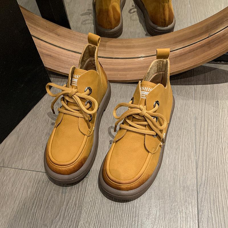Retro Martin boots autumn and winter new British style polished round head short boots lace-up low-heeled casual boots