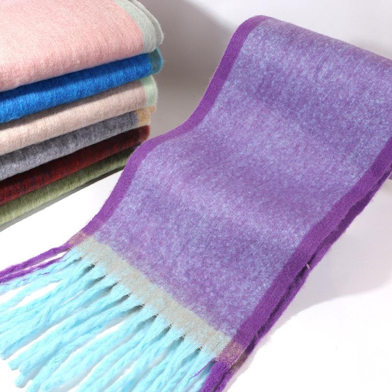 Korean Stylish Graduated Color Women Mohair Scarf Winter Thick Warm Tassel Muffler Female Versatile Imitation Cashmere Scarves