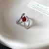 Red Zircon Smooth Heart-Shaped Open Ring Simple  Finger Rings Jewelry For Women