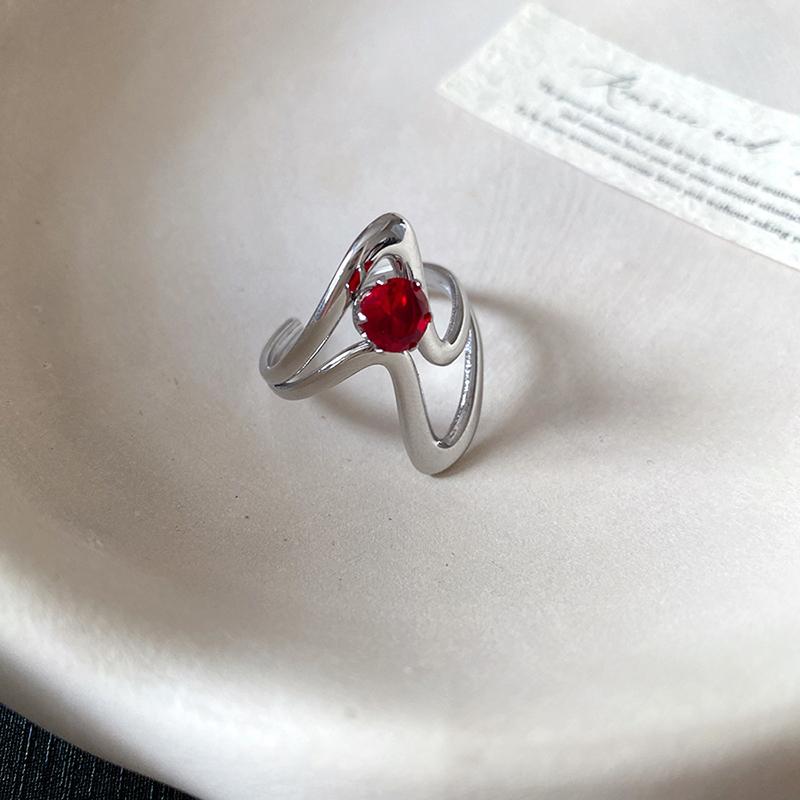 Red Zircon Smooth Heart-Shaped Open Ring Simple  Finger Rings Jewelry For Women