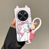 KEYSION Cute Ear Cartoon Case for Redmi 14C with Lanyard Soft Silicone+PC Shockproof Phone Back Cover for Xiaomi POCO C75
