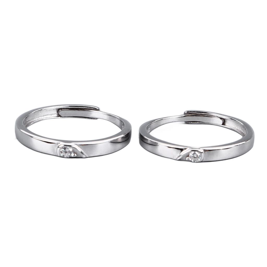 1 Pair of 925 Sterling Silver Ring Engagement Wedding Marriage Couple Rings Valentine Day Gift Adjustable Open Type