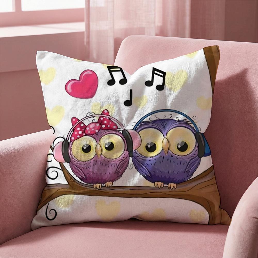 Cute Cartoon Owl Cushion Cover Multi-Scene Pillow Cover for Home & Car - Reversible, Soft & Durable for Daily Use