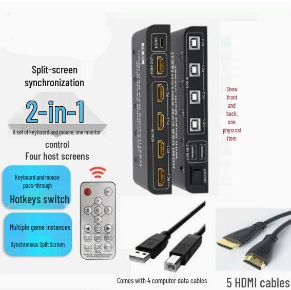 4K HDMI KVM Switch: Seamless 4-in-1 USB Keyboard/Mouse Synchronization