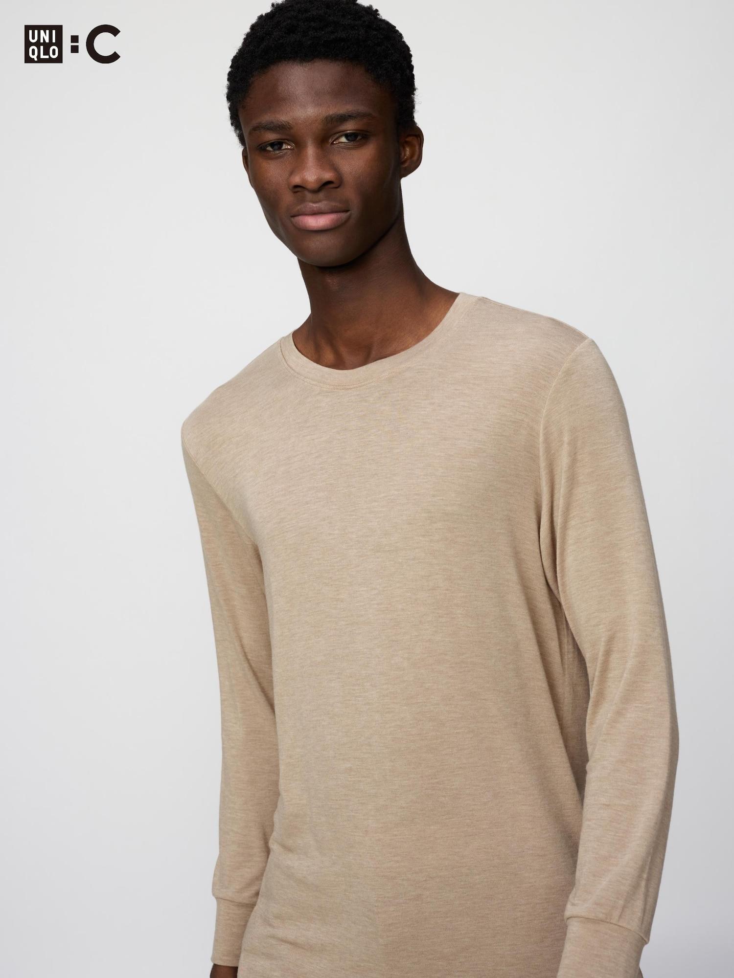 

Uniqlo Япония Ультра Теплый HeaTTech Смесь Кашемира Футболка с Круглым Вырезом 9 Минутных Рукавов 32 BEIGE/L