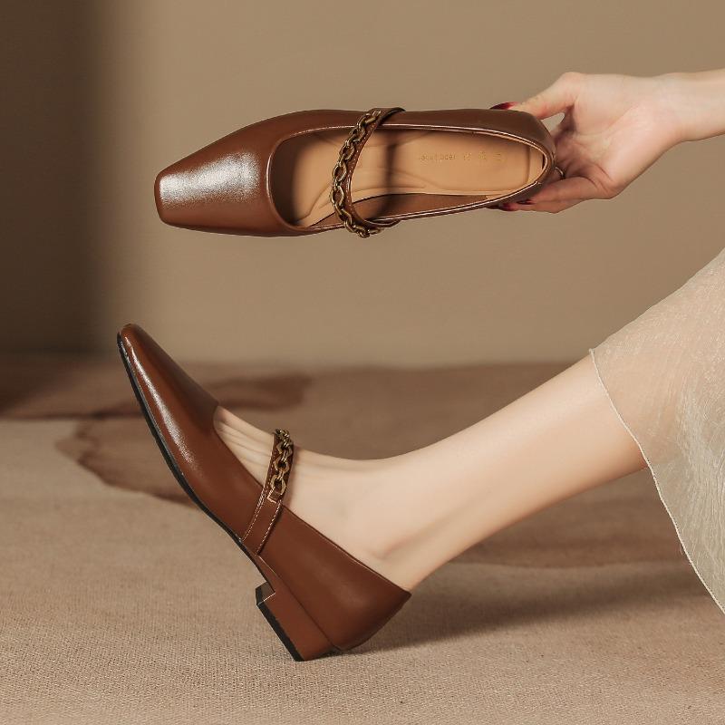 

Light luxury retro Huizhou one-pedal women s shoes soft-soled black single shoes square head thick heel high-end Mary Jane shoes 40 коричневый