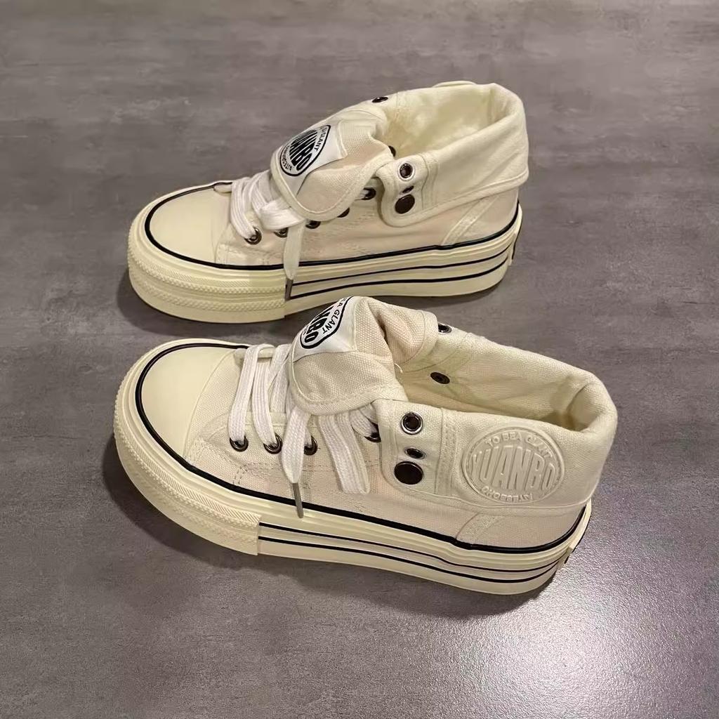 High-top Thick-soled Two-wear Canvas Shoes for Women's 2025 New Spring Versatile Student Retro Niche Design Casual Board Shoes