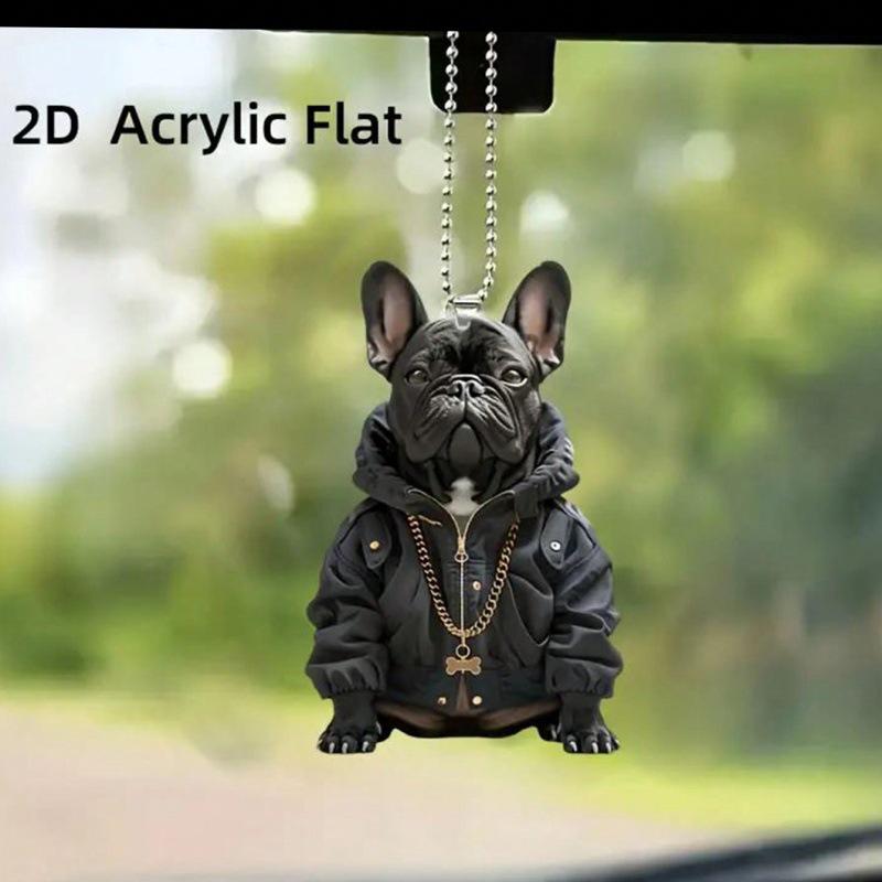 Schwarzer Französischer Bulldogge Acryl Auto Rückspiegel Anhänger