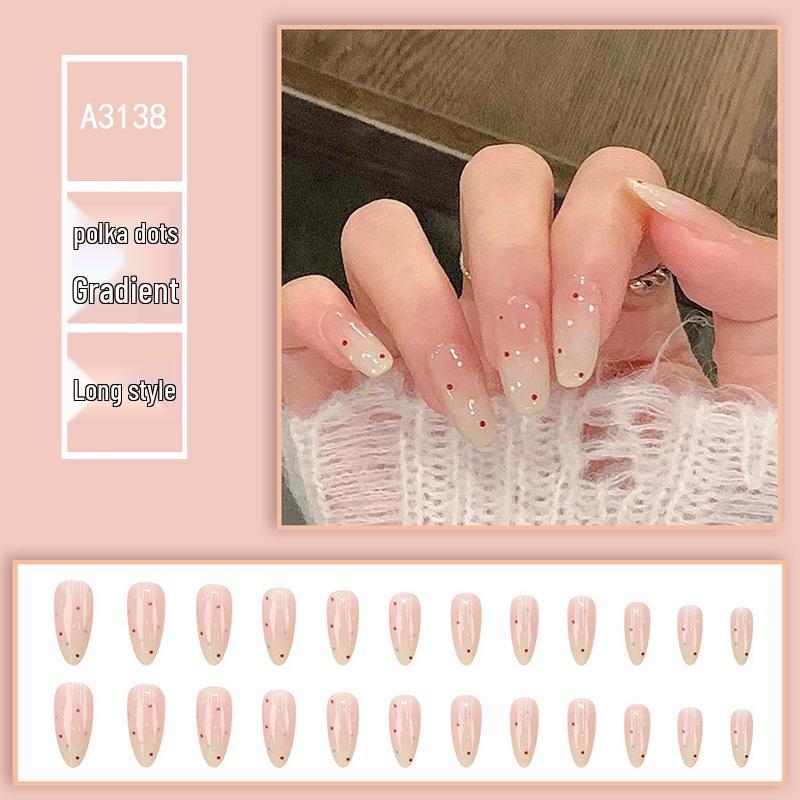 

Шикарные розово-белые градиентные наклейки для ногтей в горошек, универсальные и элегантные накладные ногти, один размер