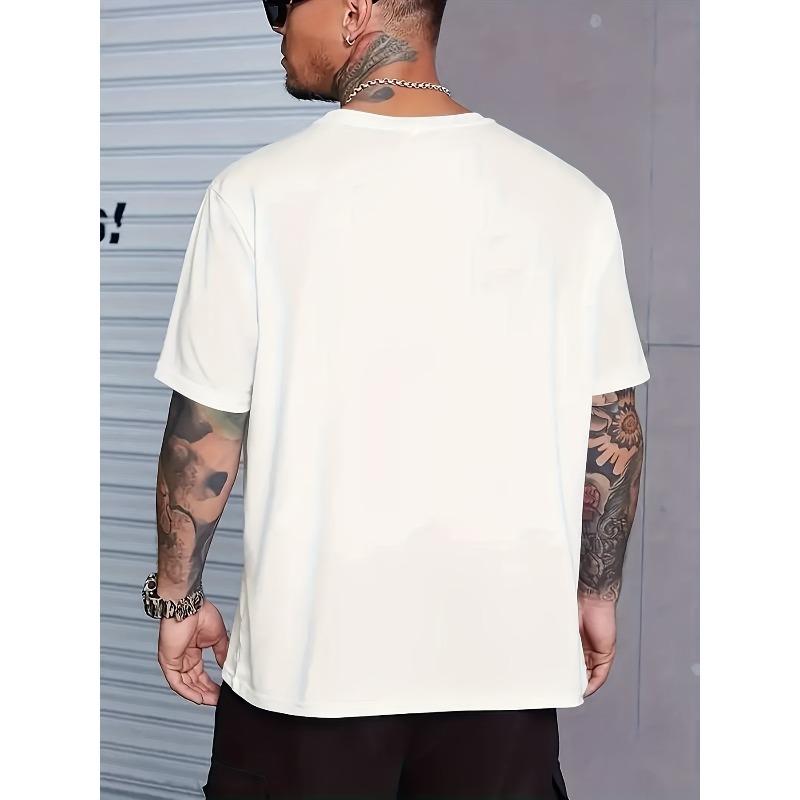 European Sizes Summer Men'S Casual Stylish Short-Sleeve Print Stretchy Ribbed Round-Neck Comfortable Breathable T-Shirt