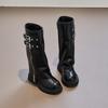 Children's Pu Leather Boots  Autumn Comfortable Anti Slip Zipper  Kids Knee Boots Girls Outdoor Buckle Princess Boots