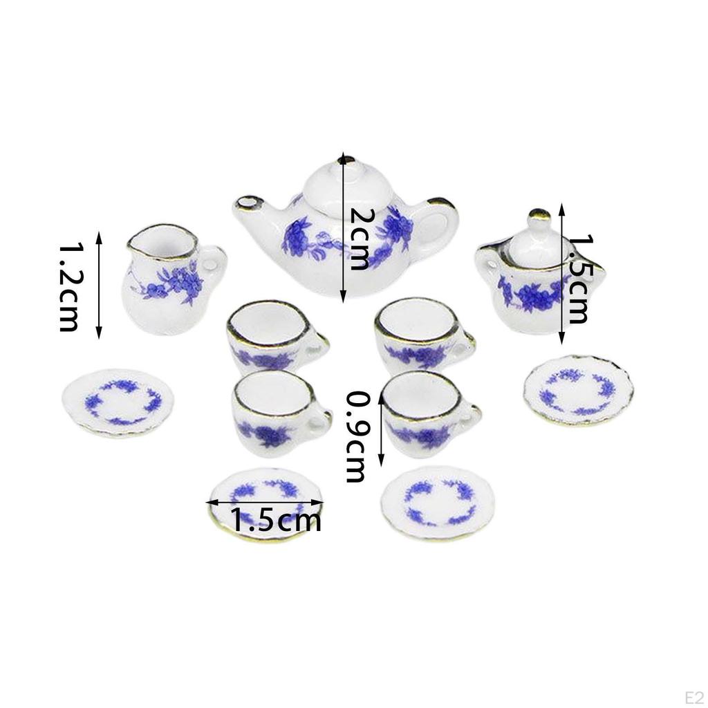 11 Pieces Mini Dollhouse Tea Set Ornament Kitchen Decorated Playset Ceramic Party Accessories