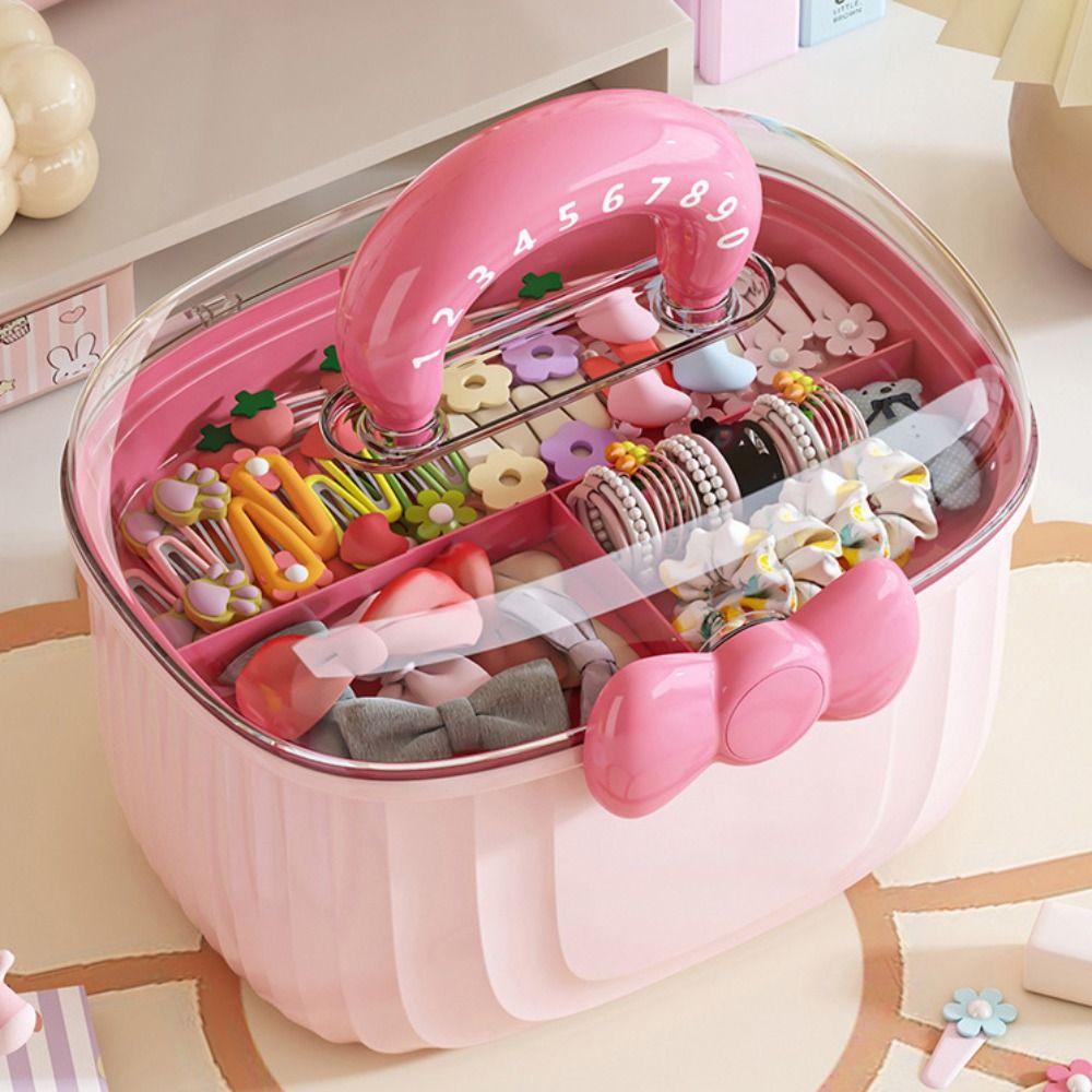 Cutie de bijuterii cu fundă, recipient stratificat impermeabil, cutie drăguță organizatoare de jucării, fată