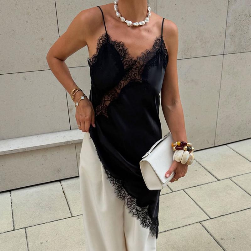 Summer New Style Imitation Silk Lace Slit Inner Dress Satin Suspender Skirt For Women