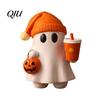 Mini Ghost Figurine Halloween Figurine, Cute Reading Statue, Ornament with Small Mantel Decor Pumpkin Bucket, Skeleton Puppy Tabletop for Home