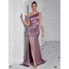 Elegant One-Shoulder Ruched Split Midi Dress Party Evening Wear Women
