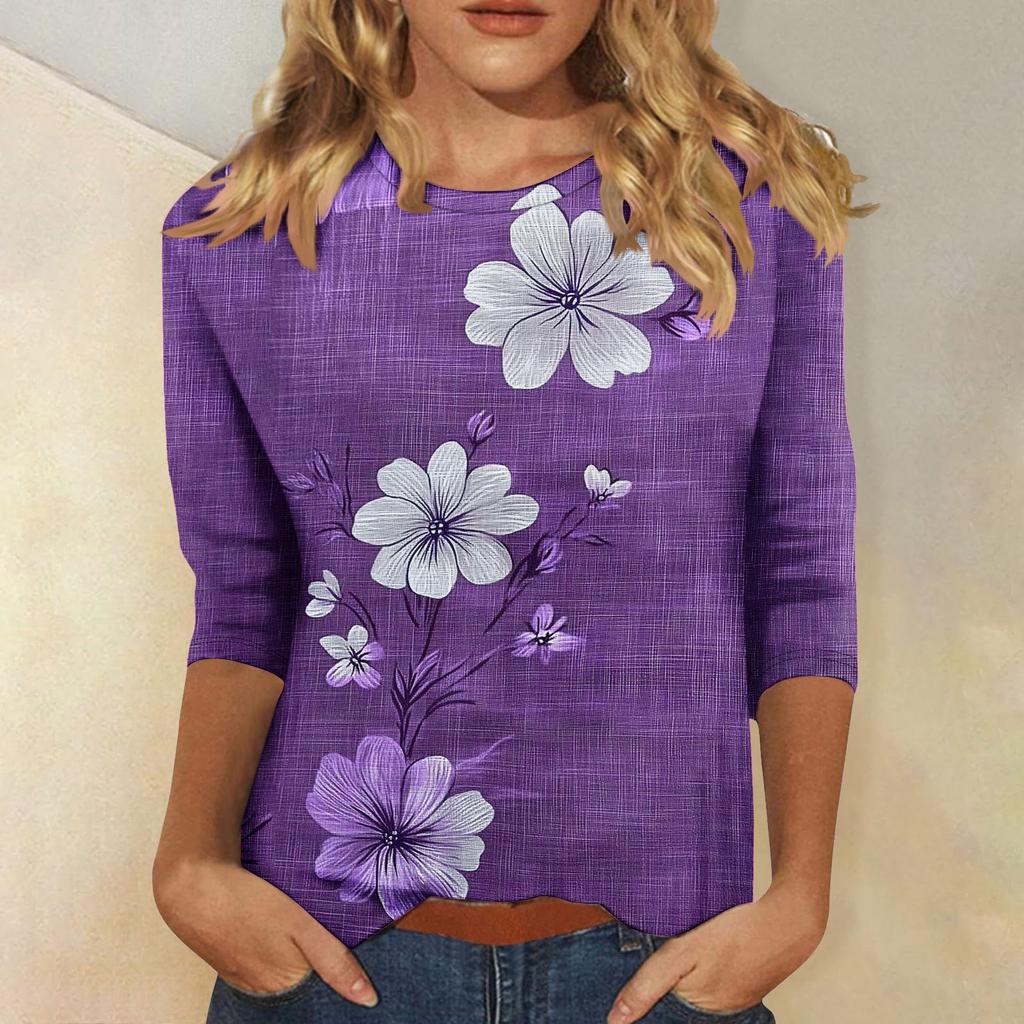 Modisches, lässiges Oberteil mit Dreiviertelärmeln und Blumendruck für Damen