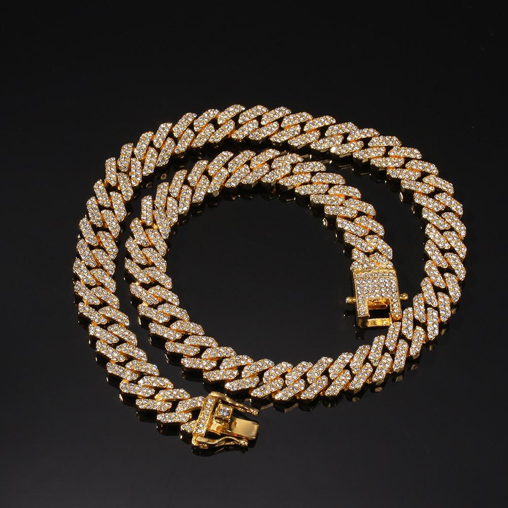 

THE BLING KING Micro Paved 12mm S-Link Miami Cuban Necklaces Hiphop Mens Iced Rhinestones Fashion Jewelry Drop Shipping 14inch золотий