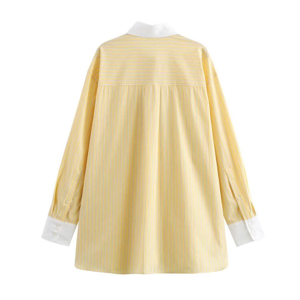 2025 Spring Women's Striped Print Patchwork Shirt: Versatile, Fashionable, Simple Design