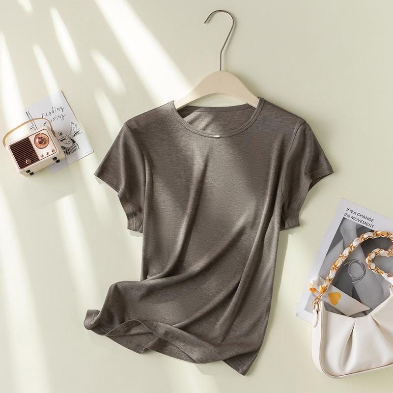 2026 Hangzhou Silk Lyocell Short Sleeve Women's Close-Fitting Round Neck T-shirt
