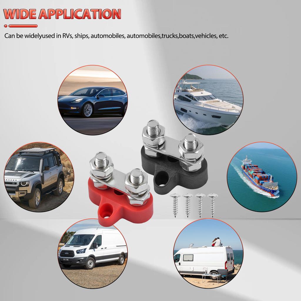 2Pcs Terminal Block Studs M8 48V Junction Block Bus Bar Insulated Dual Power Distribution Stud Positive Negative RV for Auto Car