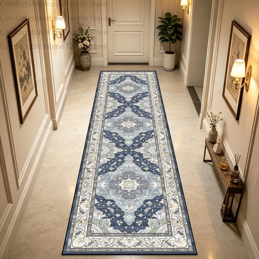 European American Style Retro Light Luxury Long Corridor Carpet Non-slip Soft Rug Runner Washable Easy Clean Living Room Mat
