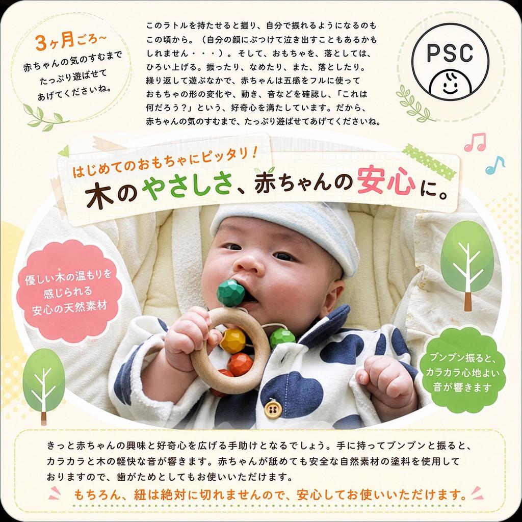 Ohisama Rattle / Japan Good Toy Award Winning Toy (Baby Wooden Toy, Pacifier, Teether, Rattle) Wooden Toy, Educational Toy, Toy, Rattle, Natural Wood,