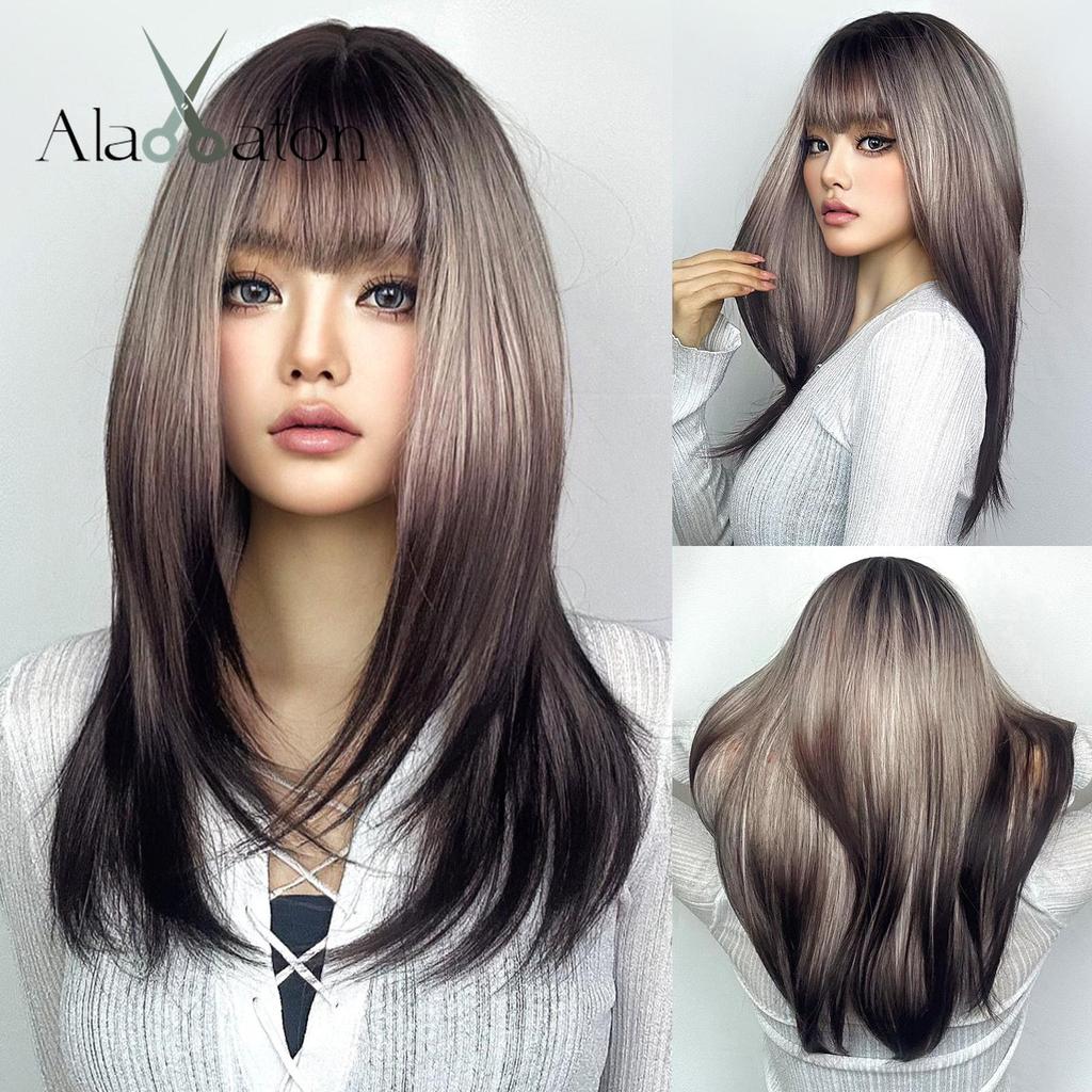 HAIRCUBE Ombre μαύρες συνθετικές περούκες με κόκκινα κτυπήματα Περούκα με μακριά ίσια στρώματα για γυναίκες Cosplay Halloween Heat Resistant περούκα