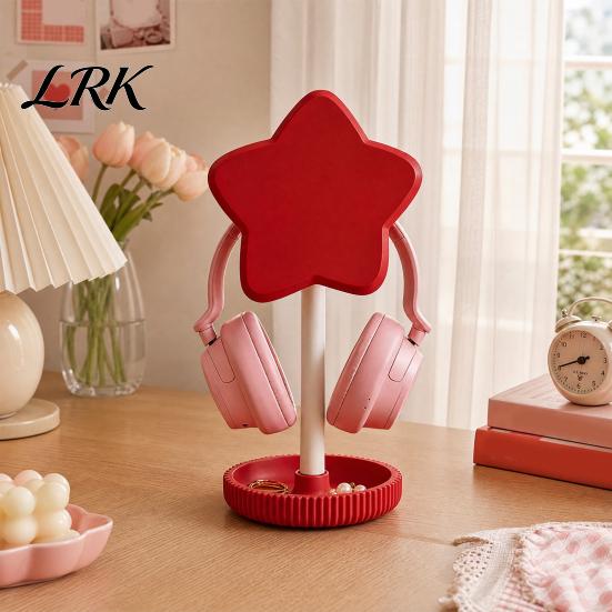 Desktop Headset Hanger Girly Style Cute Star Headphone Stand with Storage Tray, 3D Printed PLA & Desk Compact for Organizer, Macaron Color Gaming