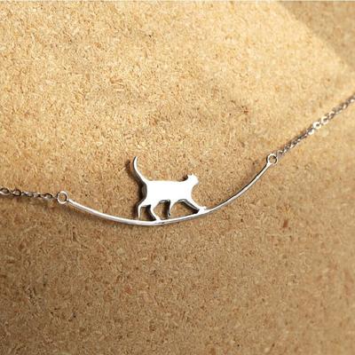 Fashion Cute Cat Simple Personality 925 Sterling Silver Jewelry Animal Walking Cat Clavicle Chain Necklaces Dz245