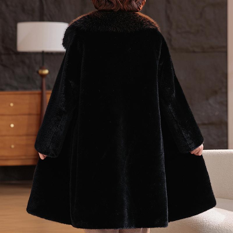 Zimní dlouhý kabát z umělé kožešiny pro ženy Hřejivý hustý luxusní svrchník Elegantní bunda z kožešiny pro ženu středního věku