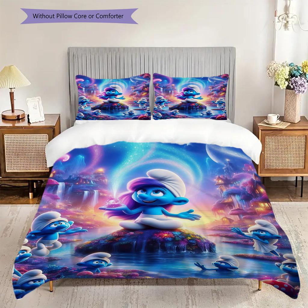 Magic Smurf Village Bedding 1 Duvet Cover 2 Pillowcase Without Core Soft And Comfortable Bedding Set Christmas Birthday Gift