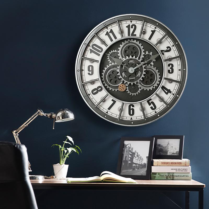 Retro Industrial Wall Clock Gears Wall Watch Minimalist Aesthetic Large Mechanic Clock Silent Luxury Elegant Living Room Watches