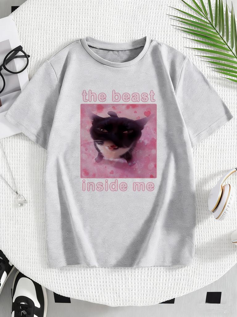 The Beast Inside Me Cat Meme Print T Shirts Cartoon Kids Children's T-shirt Boys Girls Summer Spring Casual Top Tee