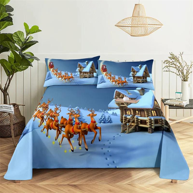 Sängkläder Set Julmönster Lakan Modedesign Dubbelt Platt Lakan Pojkar Flickor Lakan Set Lakan och Örngott