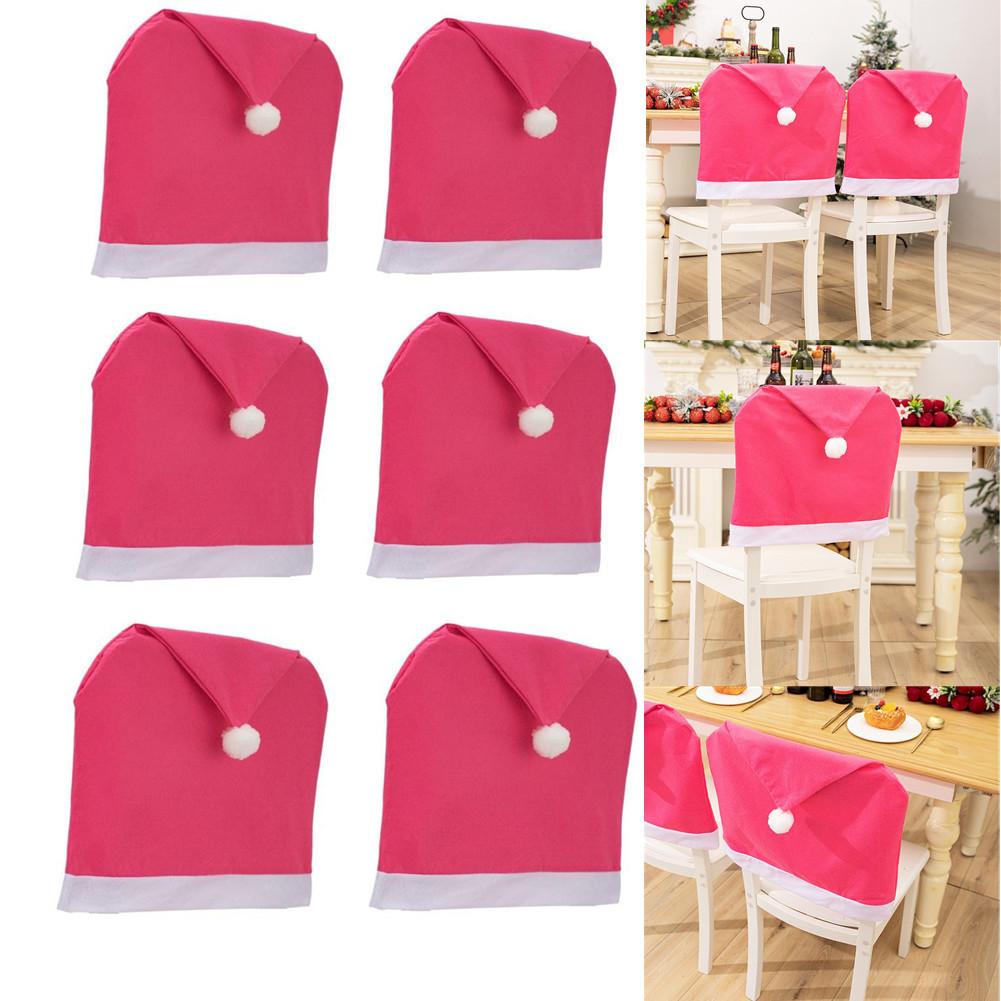 6PCS Christmas Chair Covers, Santa Hat Xmas Chair Covers, Christmas Decorations Indoor Chair Covers For Indoor Kitchen Dinning Room Home Office