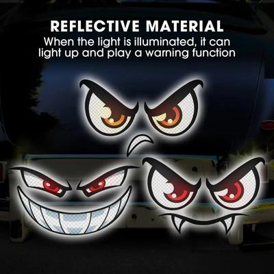 3types Car Night Light Safety Reflective Stickers Devil's Eyes Reflective Warning Stickers Auto Decoration Exterior Accessories