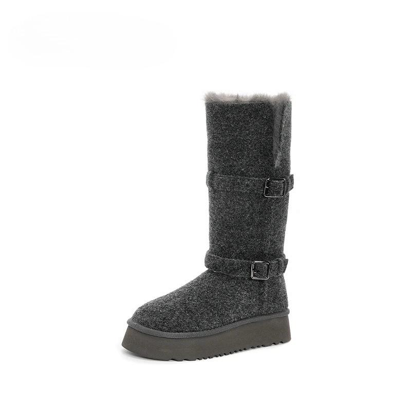 Wool~ 5cm Thick-soled Two-wear Snow Boots Women's Winter Velvet Thickened Fluffy Flanged Medium Boots Non-slip Northeast Cotton Boots
