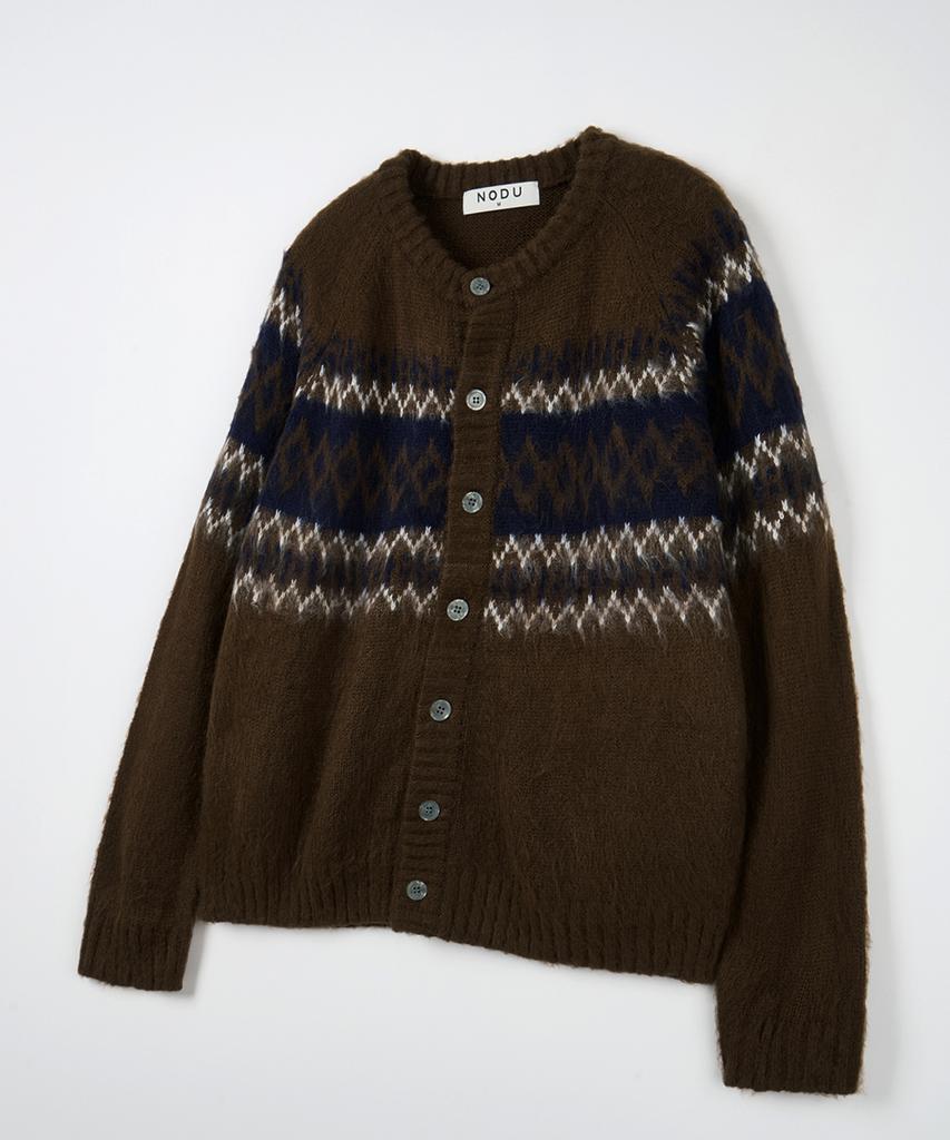 Nodu Diamond Hairy Brush Nordic Cardigan [Brown]