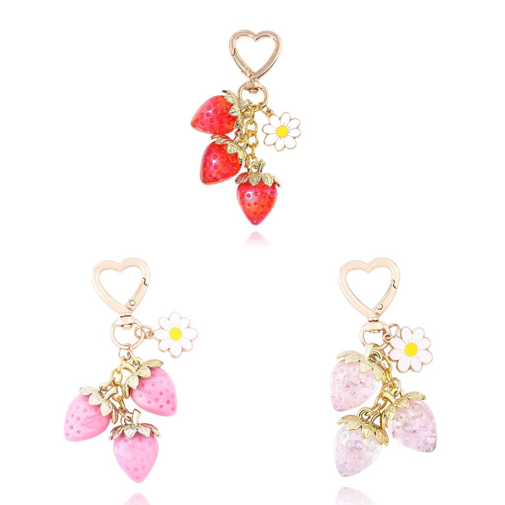 Cute Heartshaped Strawberry Sunflower Keychain With Metal And Acrylic For Girls And Teens