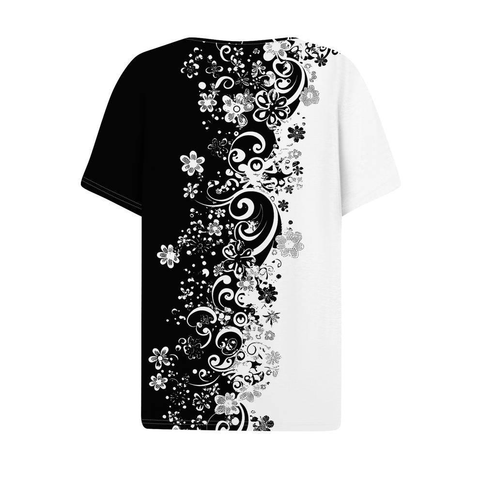 Women's T Shirt Print Button Short Sleeve Daily Weekend Fashion Basic V- Neck Regular Top