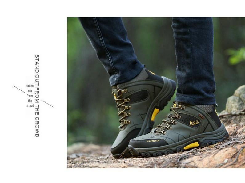 Men's Plus Velvet High-Top Hiking Shoes, Size 46-47 – Non-Slip, Wear-Resistant for Autumn/Winter Outdoor Adventures