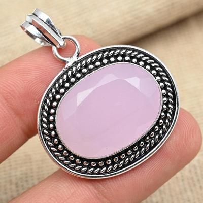 Rosa Chalcedon-Edelstein, 925er-Sterlingsilber, ovaler Anhänger, Schmuckanhänger