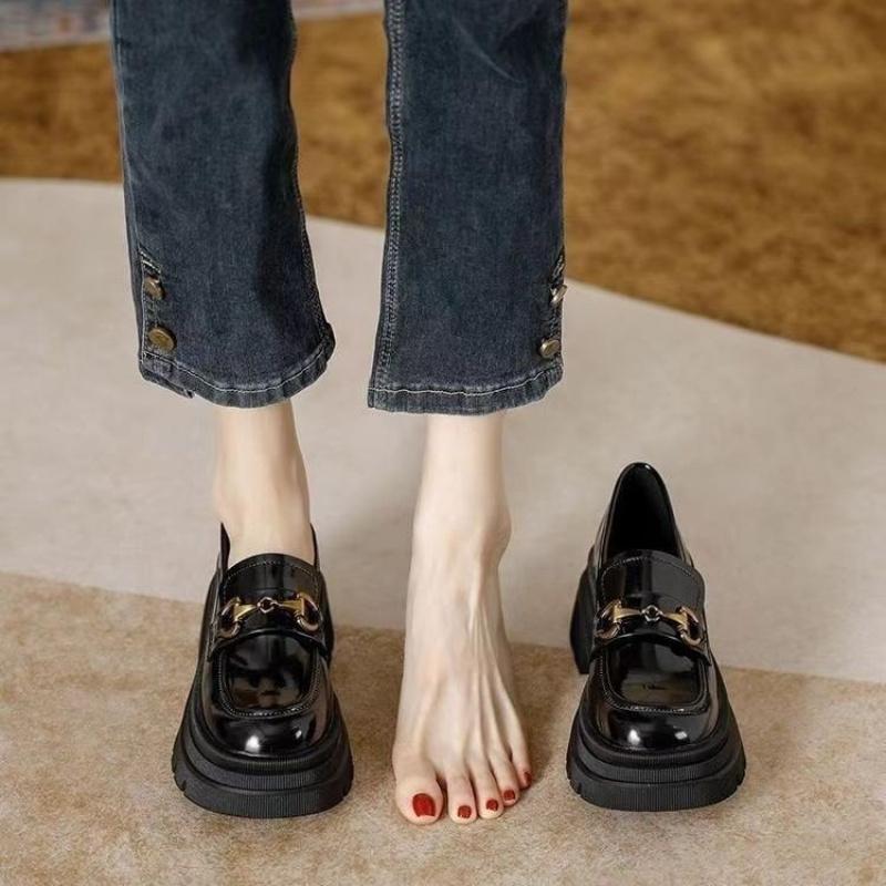 2025Autumn New Korean Style Loafers for Women, Round Toe Rubber Casual Slip-On Deep Mouth Low-Top Fashion Single Shoes