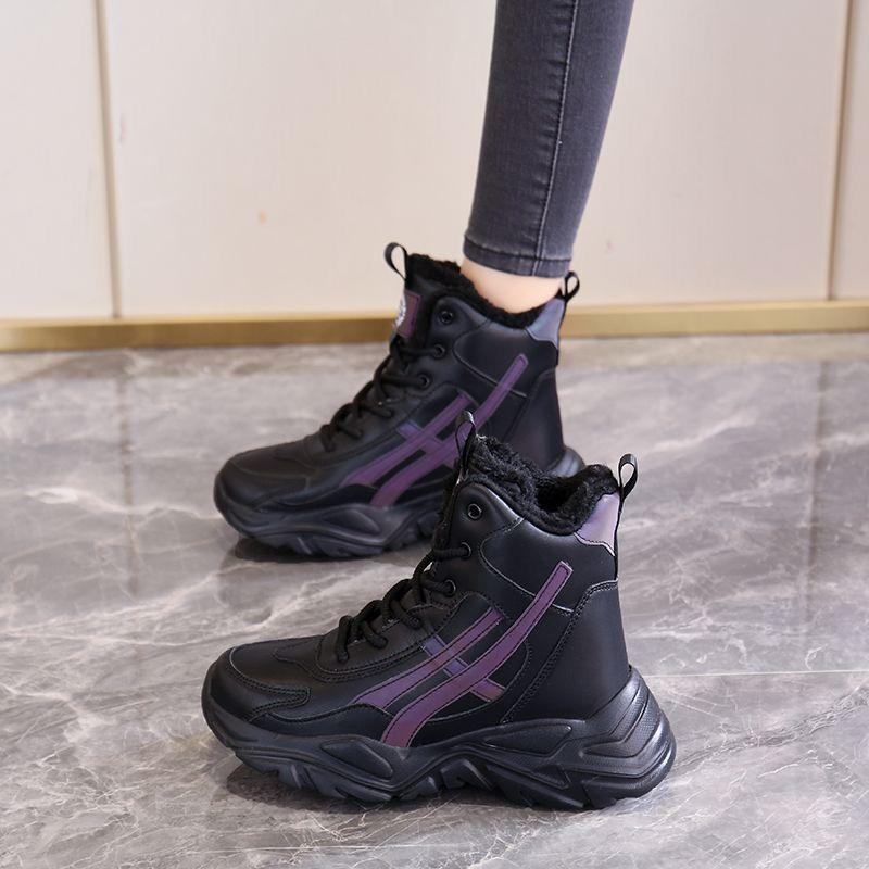 

Зимние женские утолщенные хлопковые ботинки с плюшем, теплые, высокие спортивные ботинки для снега 35 чёрный