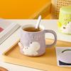 Cartoon Cute Relief Cat with Lid Spoon Ceramic Cup Gift Set Mug Creative Personality Water Cup Girls