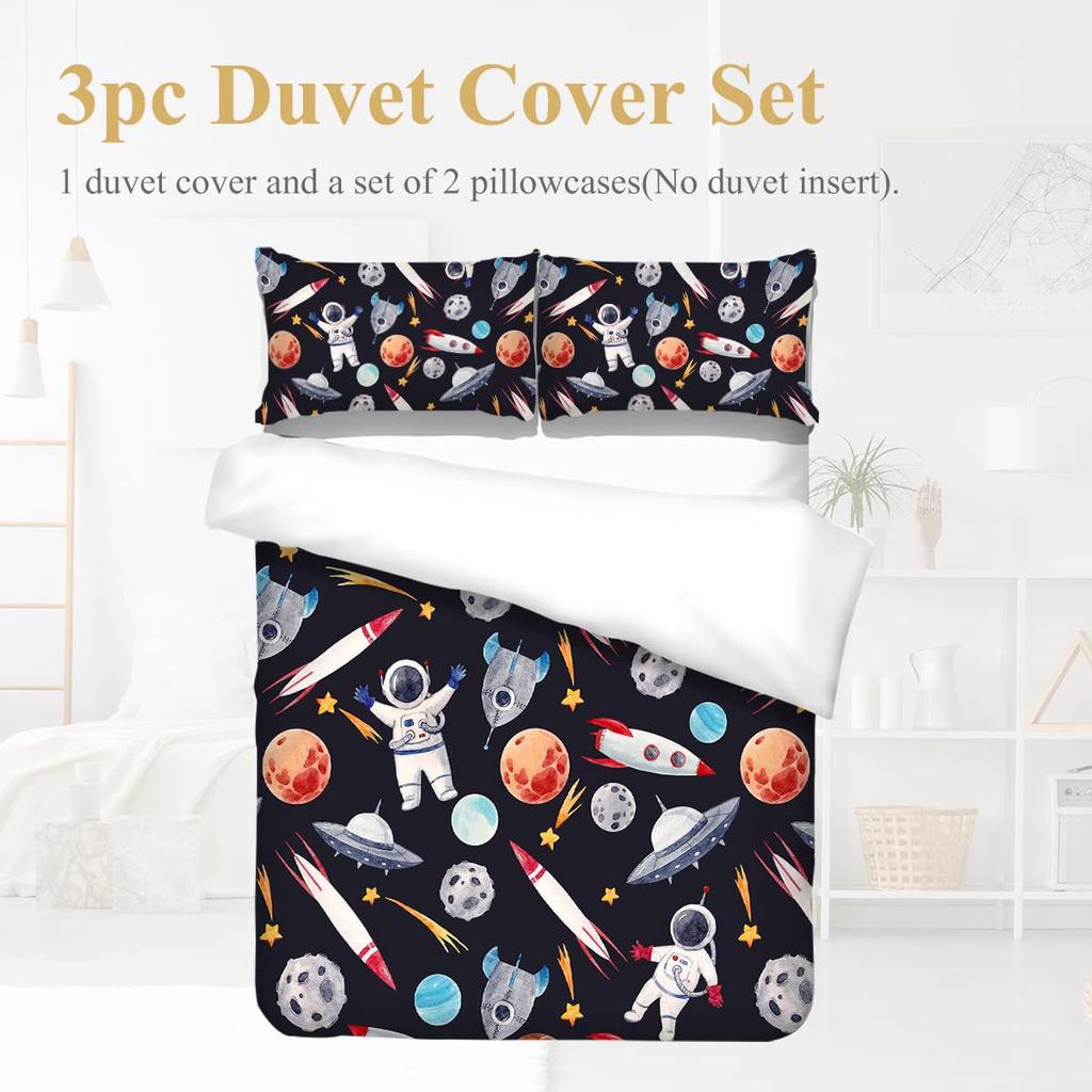 Outer Space Astronaut Bedding Three-Piece Quilt Cover