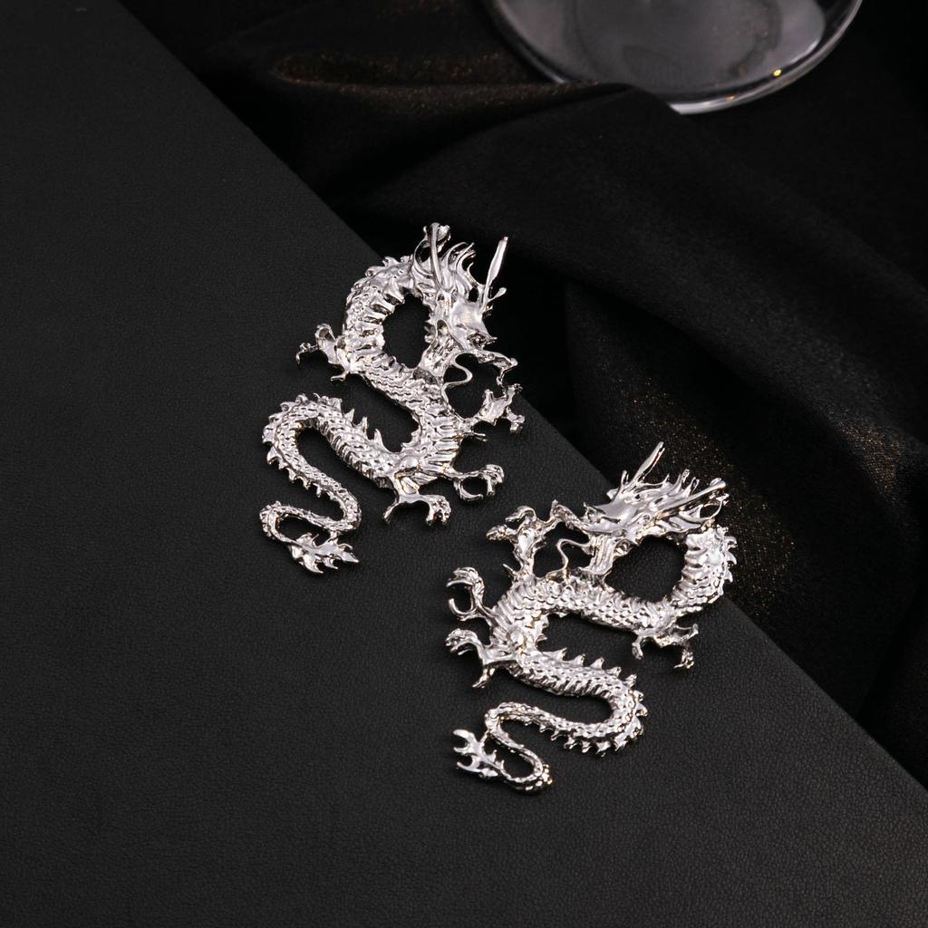 Chinese Style Retro Dragon Engraved Earrings, High-End National Style Natal Year Earrings, Medieval Earrings, Female
